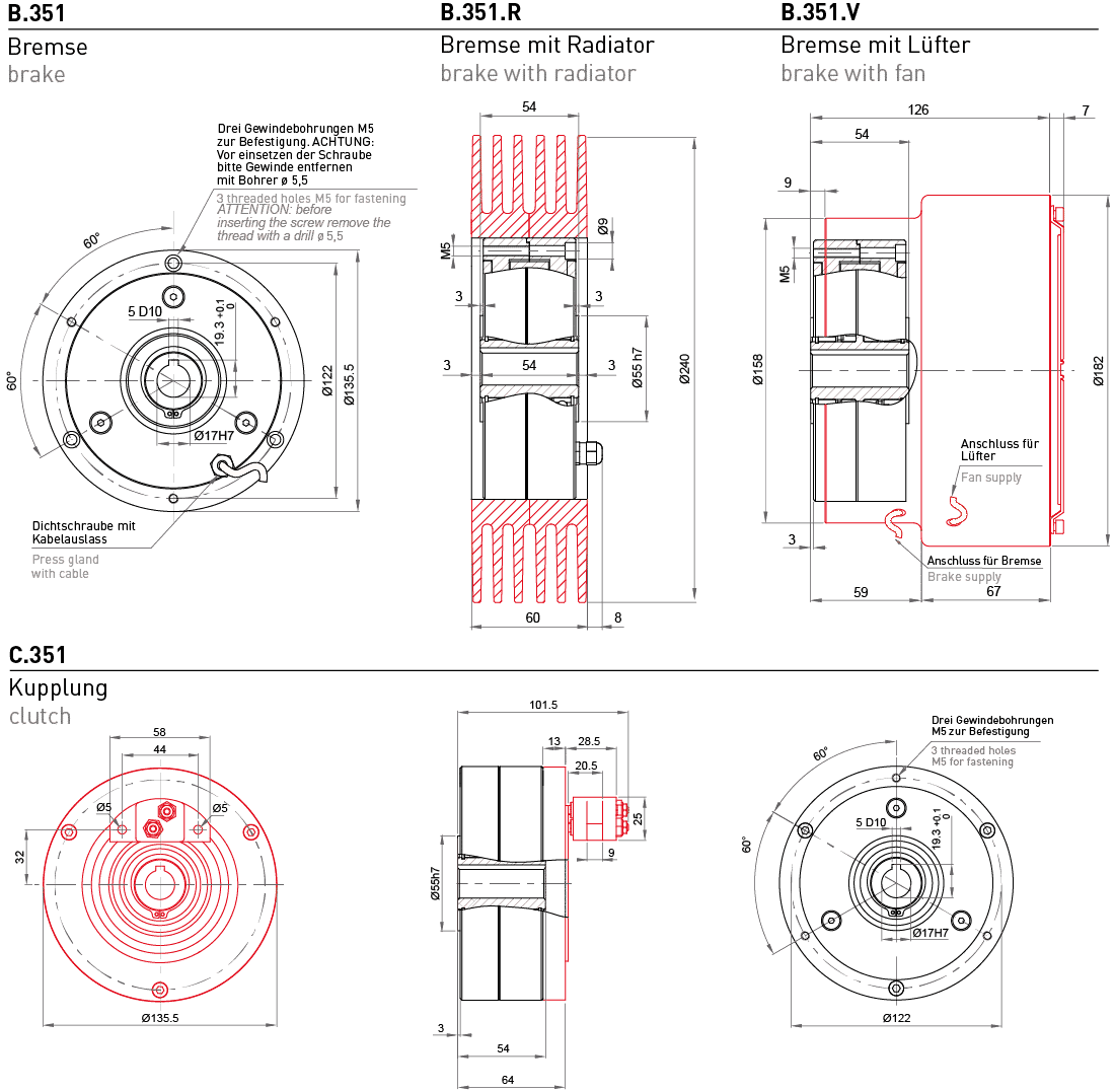 Dessin technique frein à particules magnétiques