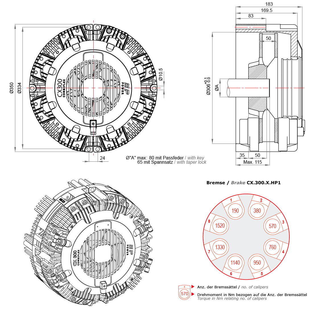 pneumatische schijfrem CX.300 HP